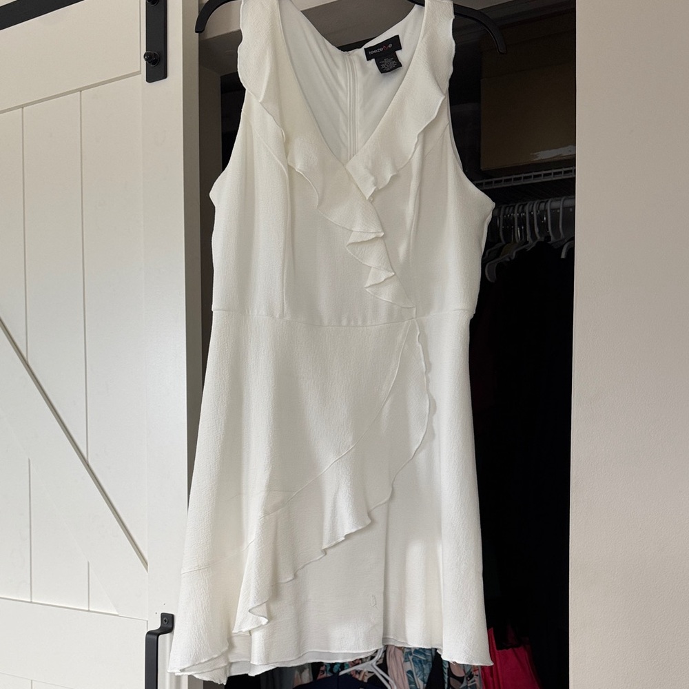Teeze Me White Asymmetrical Ruffle Dress